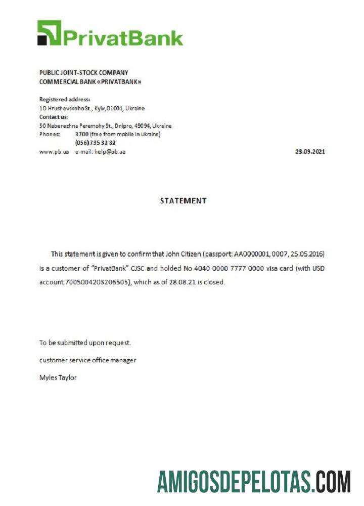 Referência de fechamento do Privatbank da Ucrânia amostra